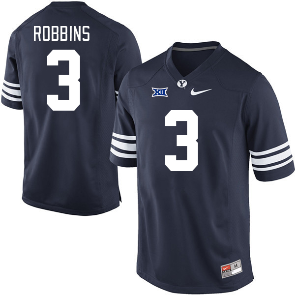 BYU Cougars #3 Aidan Robbins Big 12 Conference College Football Jerseys Stitched Sale-Navy